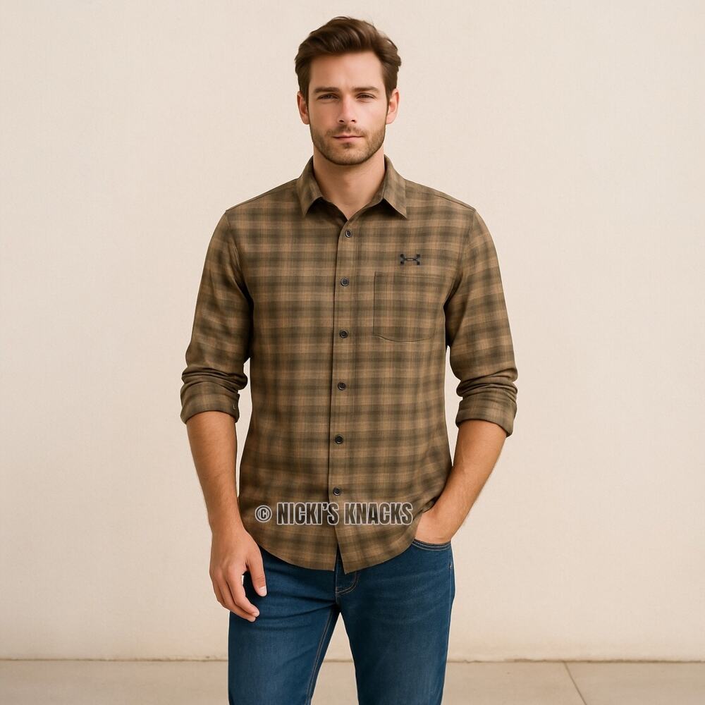 Under Armour Tradesman Flannel Shirt 2.0 Green Snap Front Long Sleeve Size S